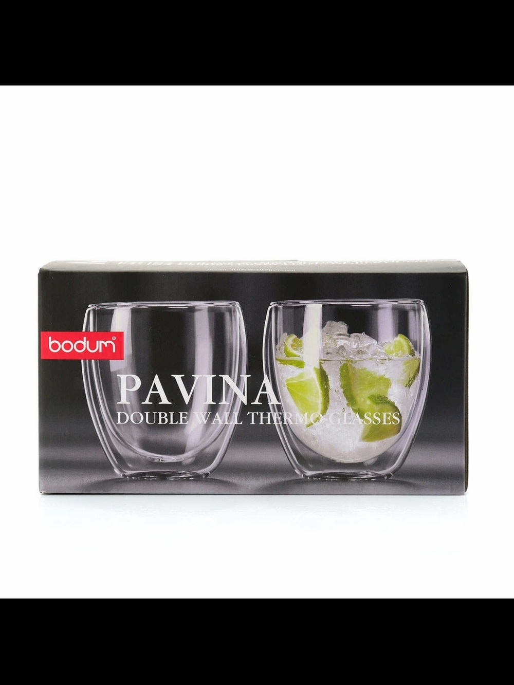 Bodum Clear Double-Wall Pavina Glasses with Lime Accent on Packaging (Set of 2)